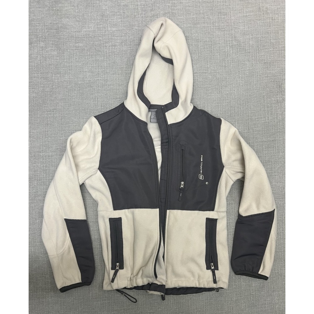 Free Country Full Zip Jacket Womens Size M White Gray Colorblock Fleece Pockets